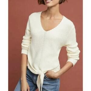 Anthropologie Moth Freeport Tie-Front V-Neck Sweater - Cream - XS